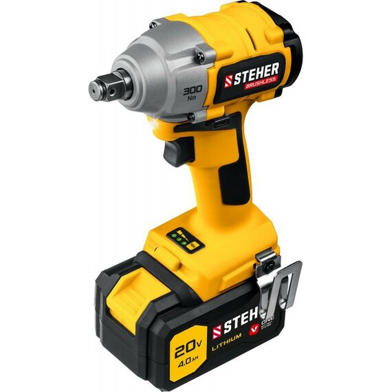 Гайковерты, отвертки: бесщёточный гайковерт STEHER CWB-300-1 20В, 1 АКБ (4Ач), в кейсе фотографии