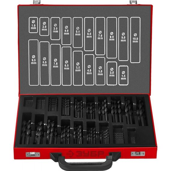 Буры, пики, коронки, сверла: Набор сверл по металлу Зубр МАСТЕР 170шт(1-10мм) сталь Р4М2, класс В, мет.бокс [29605-H170] фотографии