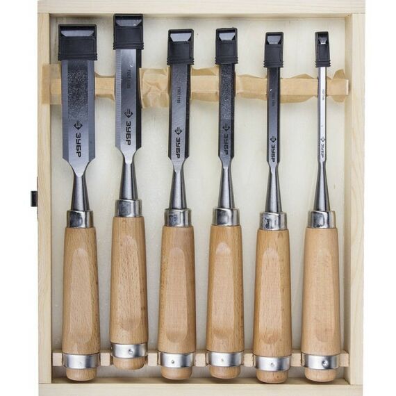 Столярно-слесарный инструмент: Набор стамесок-долот с деревянной рукояткой Зубр СТ-500 6 шт [18096-H6] фотографии