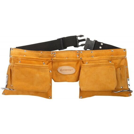 Ящики и сумки для инструмента: Пояс для инструментов STAYER PROFESSIONAL 38520 кожаный, 11 карманов, 2 скобы фотографии