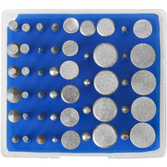 Прямошлифовальные машины (граверы): Набор мини-насадок с алмазным напылением Зубр Профессионал 33383-H50 в пластиковом боксе, Р 180, хвостовик 3мм, 50 предметов фотографии