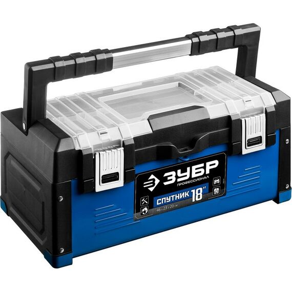 Ящики и сумки для инструмента: Ящик для инструмента Зубр Профессионал СПУТНИК-18 металлический [38153-18] фотографии