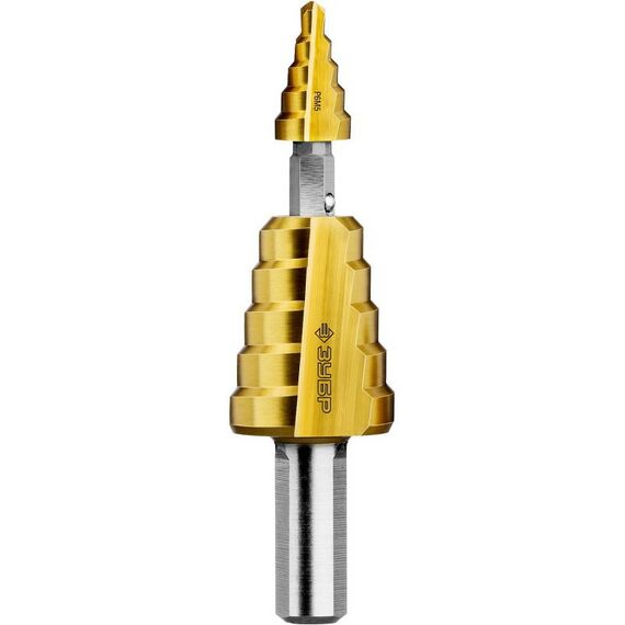 Буры, пики, коронки, сверла: Сверло ступенчатое составное Зубр 4-22мм 11 ступеней, покрытие NiT [29673-4-22] фотографии