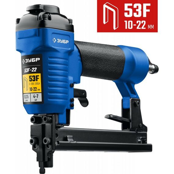 Пневмостеплеры: Пневматический степлер (скобозабиватель) Зубр Профессионал 53F-22 скобы тип 53F (10-22 мм) [31935] фотографии