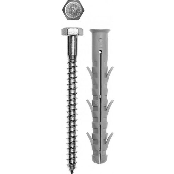 Дюбели: Дюбель рамный нейлоновый Зубр Профессионал 10 x 115 мм в комплекте с оцинкованным шурупом, шестигранная головка, 50 шт [4-301475-10-115] фотографии