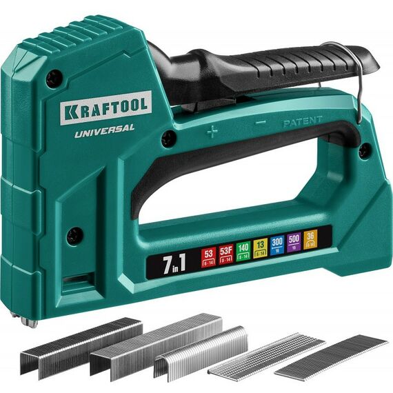Степлеры: Универсальный лёгкий степлер KRAFTOOL Universal 31524 7-в-1: 53(6-14мм)/140(8-14 мм)/13/ 53F/36/500 фотографии