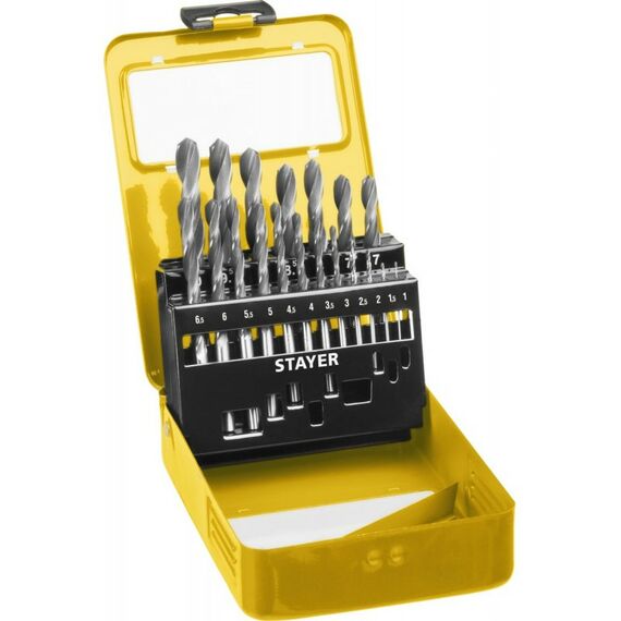 Буры, пики, коронки, сверла: Набор сверл по металлу STAYER PROFI 29602-H19-M 19шт(1-10мм), быстрорежущая сталь М2(S6-5-2), класс В, мет.бокс [29602-H19-M_z01] фотографии