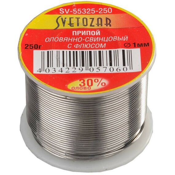Паяльное оборудование: Припой СВЕТОЗАР СВЕТОЗАР ПОС30.1 мм 250г трубка с флюсом, катушка [SV-55325-250] фотографии
