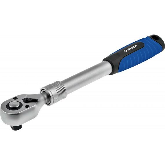 Столярно-слесарный инструмент: Трещотка для торцовых головок Зубр ЭКСПЕРТ 1/2" телескопическая, Cr-V, 72 зубца, хроматированное покрытие, быстрый сброс [27732-1/2] фотографии