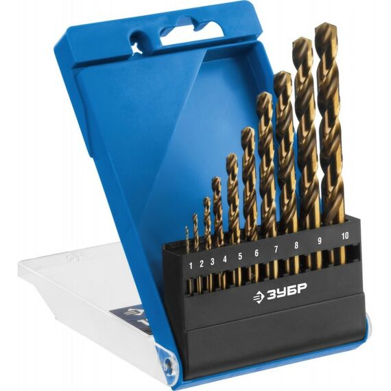Буры, пики, коронки, сверла: Набор сверл по металлу Зубр КОБАЛЬТ 29626-H10 10шт(1-10мм), сталь Р6М5К5, класс А фотографии