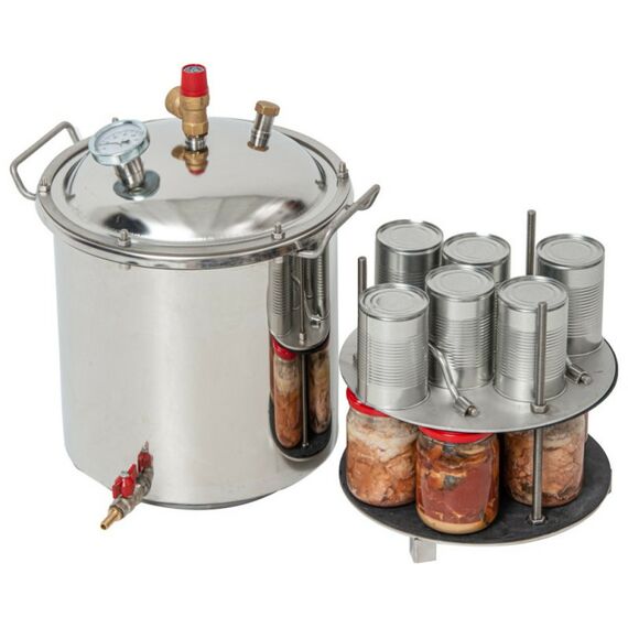 Автоклавы:  Газовый домашний автоклав "Малыш Газ Нерж У" 22 л с фальшдном, с ушком фотографии