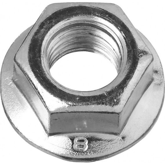 Метрический крепеж: Гайка Зубр M12 DIN 6923 с фланцем, 5 кг, кл. пр. 6, оцинкованная [303630-12] фотографии