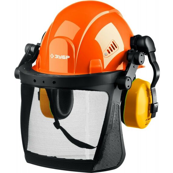 Спецодежда: Защитная каска в комплекте с наушниками и защитным экраном Зубр ТРИАДА наушники SNR=27дБ, сетчатый экран 190х339мм [11099] фотографии