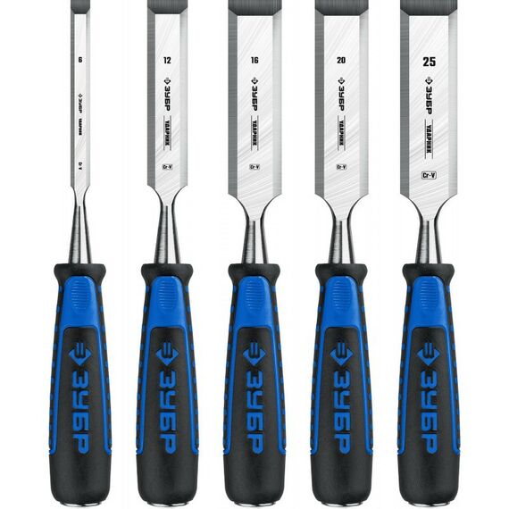 Столярно-слесарный инструмент: Набор стамесок-долот с двухкомпонентной рукотяткой Зубр Ударник 18097-H5 5 шт фотографии