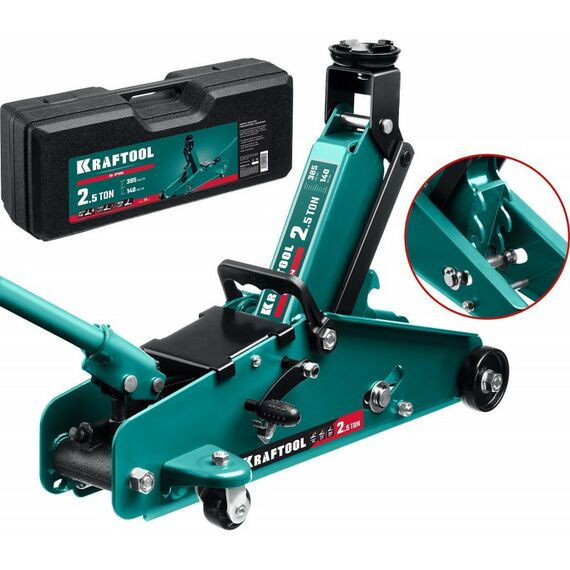 Домкраты: Подкатной домкрат KRAFTOOL S-PIN 2.5т 140-385мм с увеличенным подъемом и фиксатором в кейсе [43457-2.5-K] фотографии