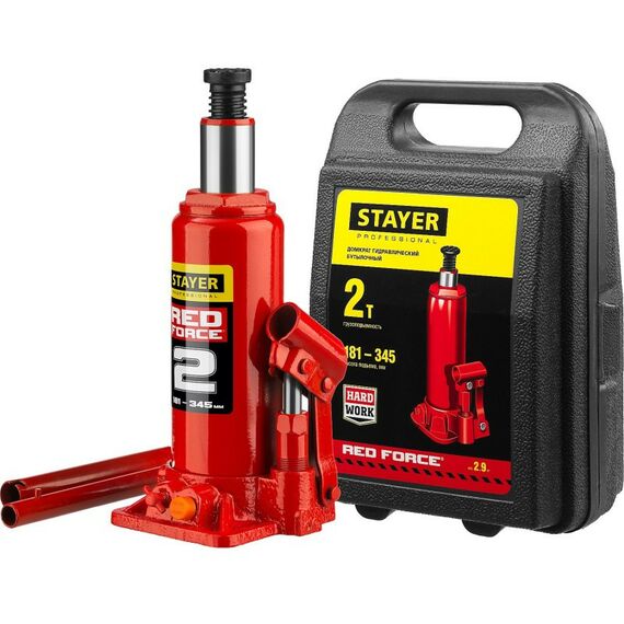 Домкраты: Домкрат бутылочный гидравлический STAYER RED FORCE 2т 181-345мм в кейсе [43160-2-K] фотографии