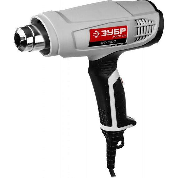 Фены технические: Фен технический (строительный) Зубр ФТ-1600 насадки 3 шт, 2 режима: 350град/ 350л/мин, 550град/ 550л/мин, коробка, 1600Вт фотографии