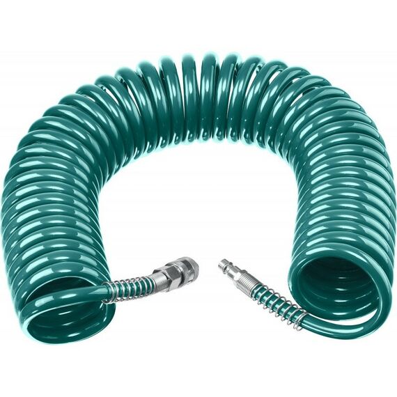 Шланги, системы водопровода и автополива: Воздушный спиральный шланг с фитингами рапид KRAFTOOL 15 м 8х12 мм, 15 бар [06590-15] фотографии