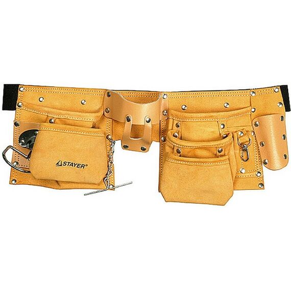 Ящики и сумки для инструмента: Пояс для инструментов STAYER MASTER 38512 кожаный, 10 карманов, 3 подвески фотографии