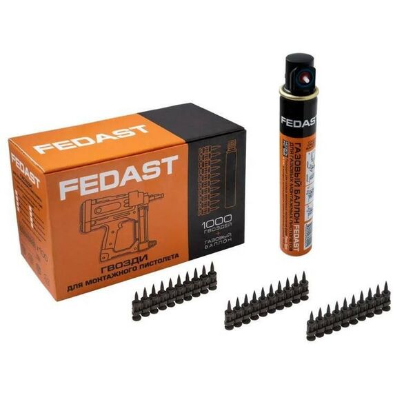 Гвозди прямого монтажа:  Гвозди 2.7*16 мм кованые с ребрами жесткости Bullet Point (1000 шт/уп + газовый баллон) FEDAST [FD2716RBPFC] фотографии