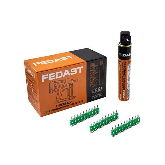 Гвозди прямого монтажа:  Гвозди 3.0*16 мм усиленные для монтажного пистолета в комплекте с газовым баллоном 165 мм FEDAST [fd3016egfc] фотографии