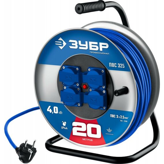 Удлинители электрические: Силовой удлинитель на стальной катушке Зубр ПВС 325 ПВС 3х2.5 20м 4000Вт IP44 [55102-20] фотографии