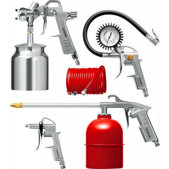 Принадлежности для пневмоинструмента: Универсальный набор пневмоинструмента STAYER ORION-5S 5 предметов, с нижним бачком [06487-H5_z01] фотографии