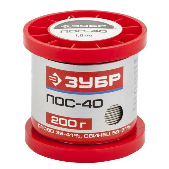 Паяльное оборудование: Припой-проволока Зубр 200гр 1мм пос-40 [55451-200-10] фотографии
