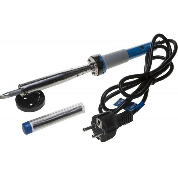 Паяльное оборудование: Электропаяльник Зубр Эксперт 100Вт в наборе: припой + подставка, 2-комп. рукоятка, клин, керамический нагреватель [55402-100] фотографии