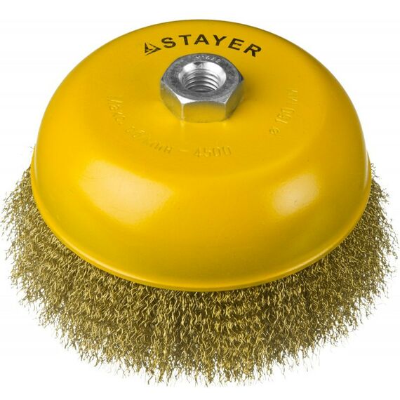 Шлифовка, зачистка: Щетка чашечная STAYER PROFESSIONAL 150 мм витая латунированная стальная проволока, 0.3 мм [35125-150] фотографии