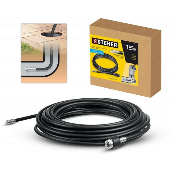 Принадлежности к мойкам: Шланг для прочистки труб STEHER 75414-280-15 для пистолета G-280 PRO, 15 м фотографии