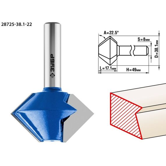 Принадлежности для фрезерных станков: Фреза кромочная конусная Зубр 38.1x22мм [28725-38.1-22] фотографии