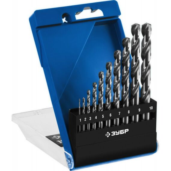 Буры, пики, коронки, сверла: Набор сверл по металлу Зубр ПРОФ-А 10шт (1-10мм) сталь Р6М5, класс А [29625-H10] фотографии