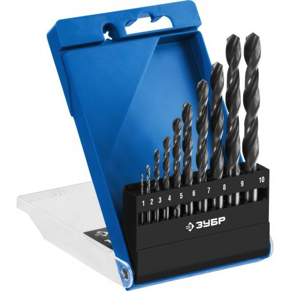 Буры, пики, коронки, сверла: Набор сверл по металлу Зубр ПРОФ-В 10шт (1-10мм) сталь Р6М5, класс В [29621-H10] фотографии