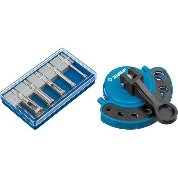 Наборы оснастки: Набор алмазных трубчатых сверл с кондуктором Зубр Профессионал 29851-H6 d 4, 6, 8, 10, 12 мм, Р60 фотографии