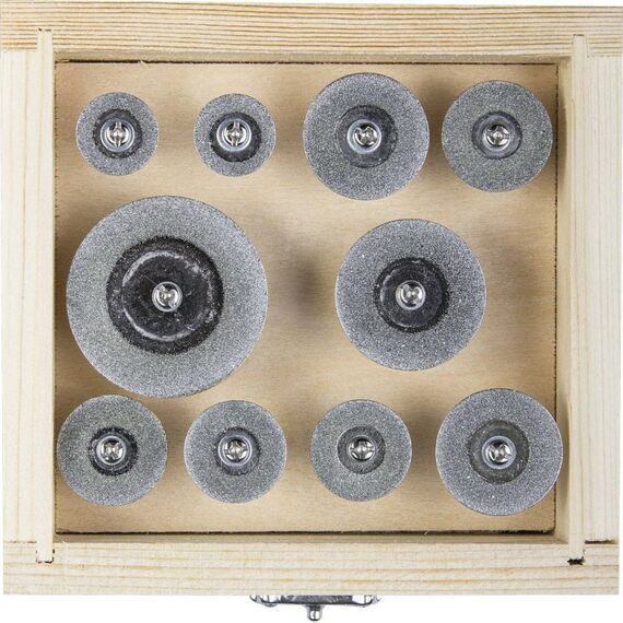 Прямошлифовальные машины (граверы): Набор алмазных отрезных мини-кругов Зубр 10 шт., 16 - 40 мм хвостовик d3 мм [33385-H10] фотографии