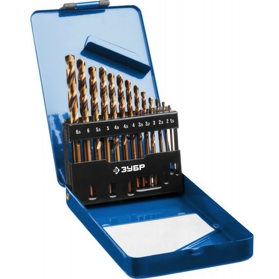 Буры, пики, коронки, сверла: Набор сверл по металлу Зубр КОБАЛЬТ 13шт (1.5-6.5мм) сталь Р6М5К5, класс А, мет.бокс [29626-H13] фотографии