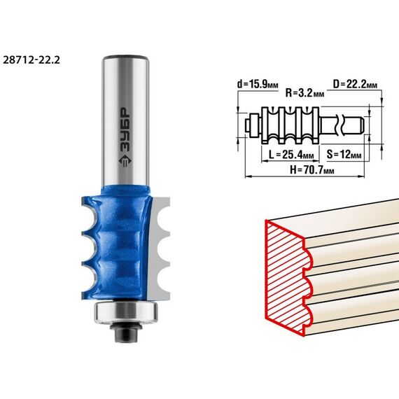 Принадлежности для фрезерных станков: Фреза кромочная фигурная Зубр №1 22.2x26мм радиус 3мм [28712-22.2] фотографии