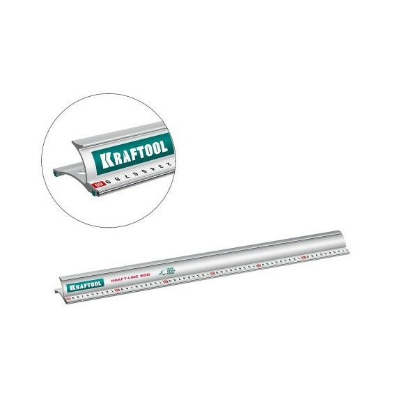 Рейки, линейки, прочие приспособления: Усиленная алюминиевая линейка KRAFTOOL KRAFT-LINE 0.6 м со стальной направляющей [34275-60] фотографии