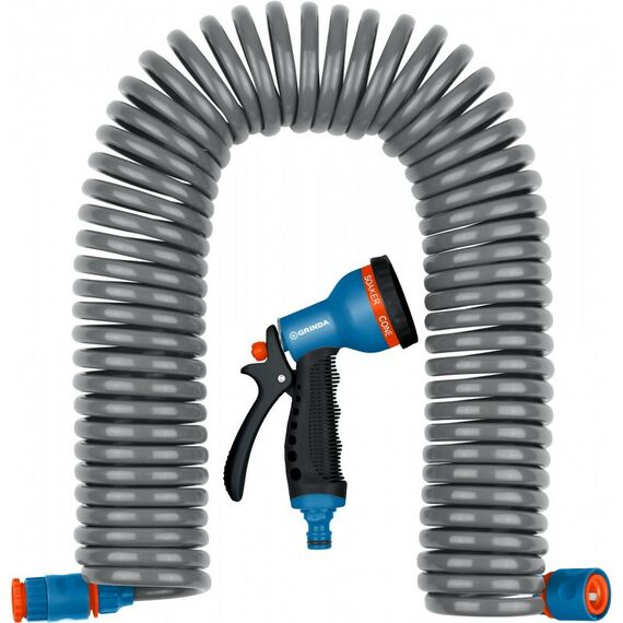 Шланги, системы водопровода и автополива: Спиральный шланг GRINDA PROLine 3/8" x 15 м пистолет-распылитель, адаптеры, поливочный набор [428495] фотографии