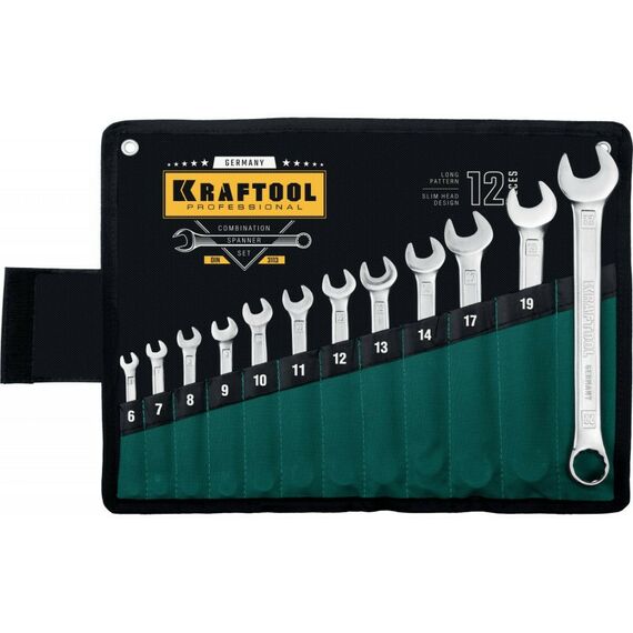 Наборы инструментов и ключи: Набор комбинированных гаечных ключей KRAFTOOL 12 шт 6 - 22 мм [27079-H12] фотографии