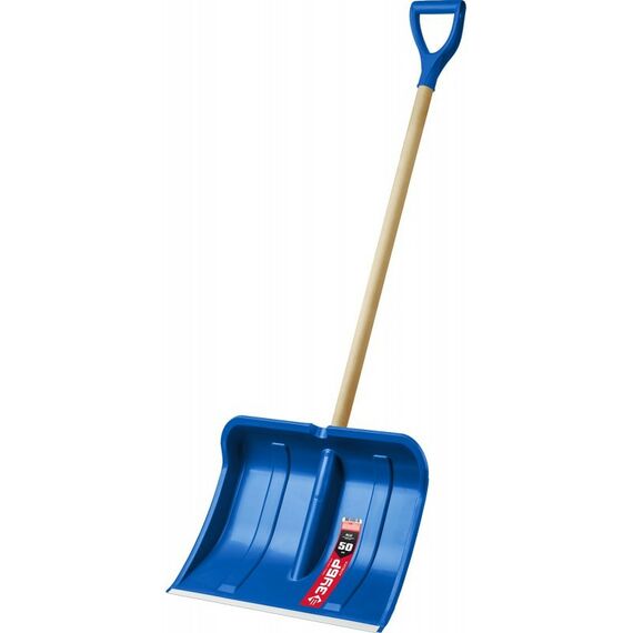 Лопаты: Снеговая лопата Зубр Профессионал АЛЯСКА 490 мм пластиковая, с алюминиевой планкой, деревянный черенок, V-ручка [39923] фотографии