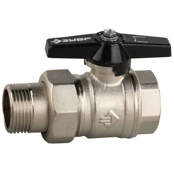 Столярно-слесарный инструмент: Полнопроходной шаровой кран с накидной гайкой Зубр d 1" ручка "бабочка", "мама-папа" [4-51327-C-1] фотографии