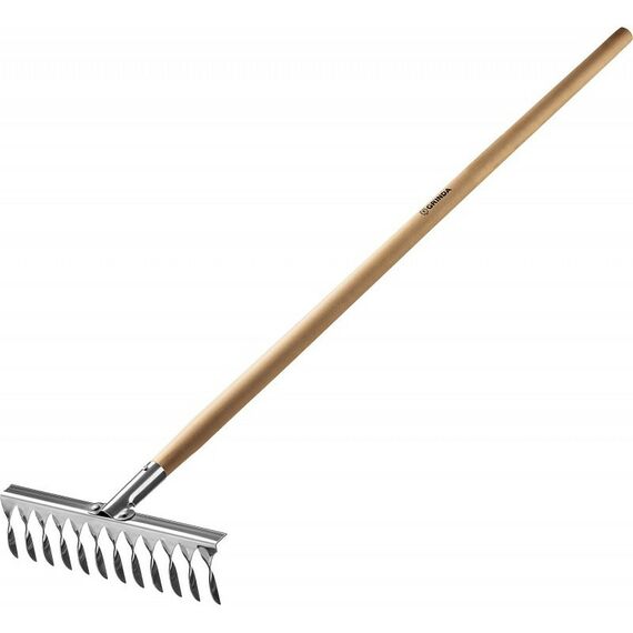 Грабли: Садовые грабли GRINDA PROLine PS-12 WOOD 370 х 105 х 1300 мм, 12 витых зубцов, нержавеющая сталь, деревянный черенок [39481-12] фотографии