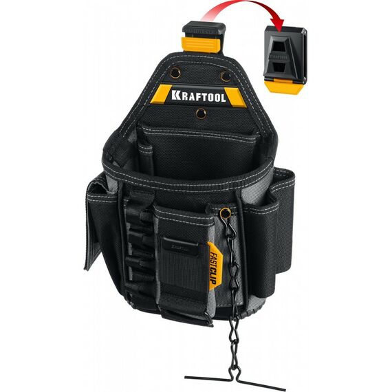 Ящики и сумки для инструмента: Поясная сумка KRAFTOOL KP-13E с быстросъёмным креплением FastClip, 13 карманов и петель, 280 х 200 мм [38772] фотографии