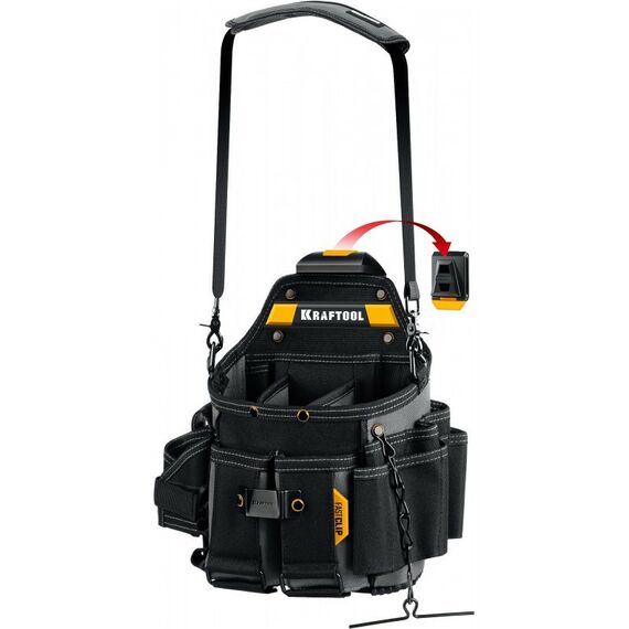 Ящики и сумки для инструмента: Поясная сумка KRAFTOOL KPB-23 с быстросъёмным креплением FastClip, плечевой ремень, 23 кармана и петли, 290 х 310 мм [38766] фотографии