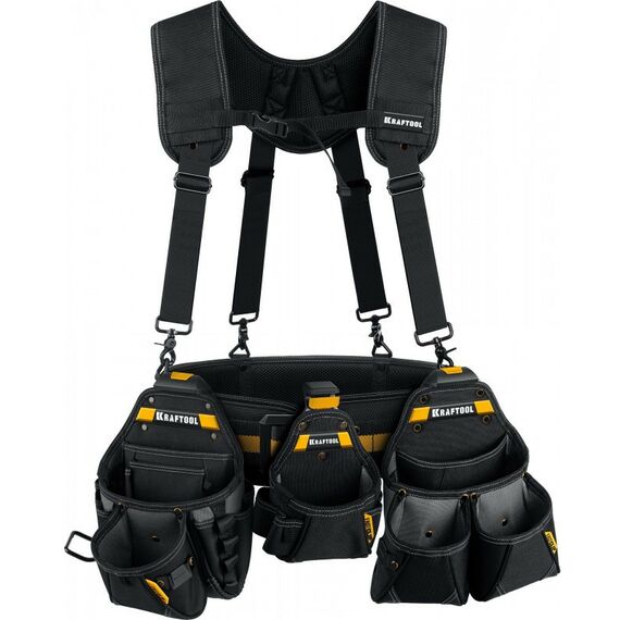 Ящики и сумки для инструмента: Пояс монтажника KRAFTOOL KBS-5 в комплекте: пояс монтажника, подтяжки и 3 сумки [38760-5] фотографии