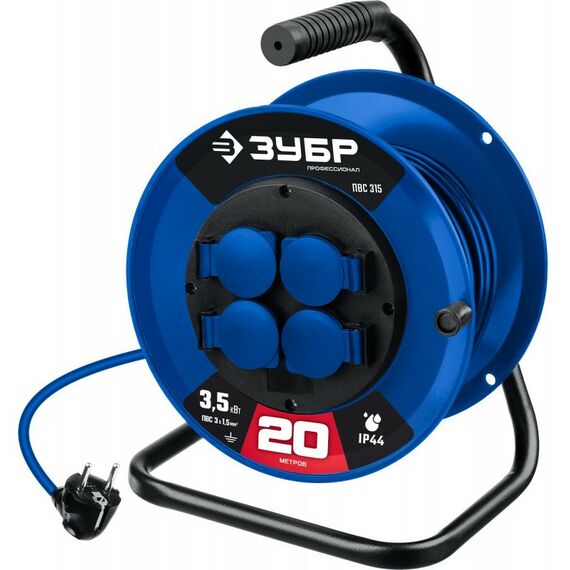 Удлинители электрические: Силовой удлинитель на катушке Зубр Профессионал ПВС-315 ПВС, 3 x 1.5 мм2, 20 м, 3500 Вт, IP44 [55081-20] фотографии