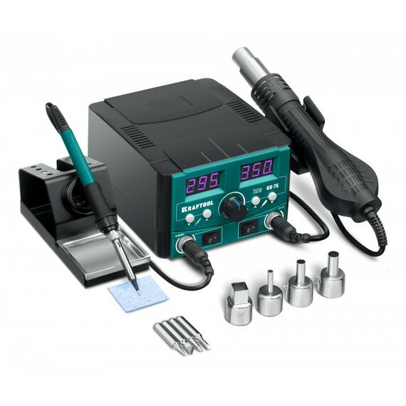 Паяльное оборудование: Ремонтная паяльная станция KRAFTOOL KR-75 2-в-1 100-480°С 750 Вт [55340] фотографии