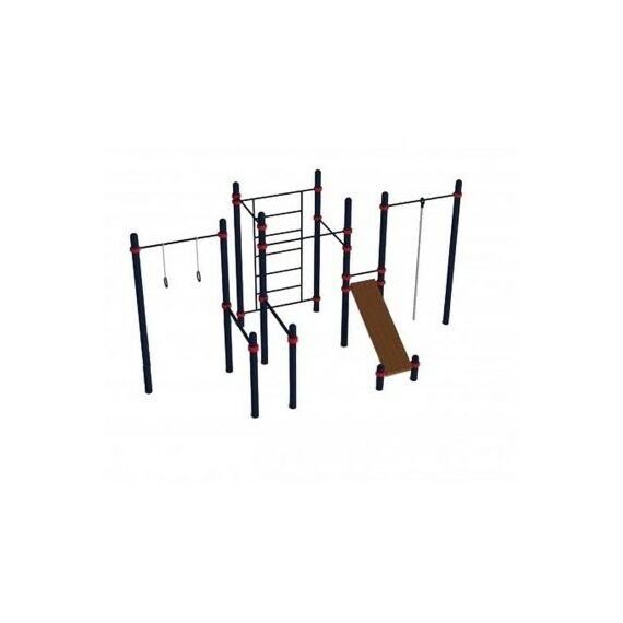 Воркаут комплекс: турник-3, канат, кольца, брусья, стенка, пресс-скамья Д-108 AVW022 фотографии